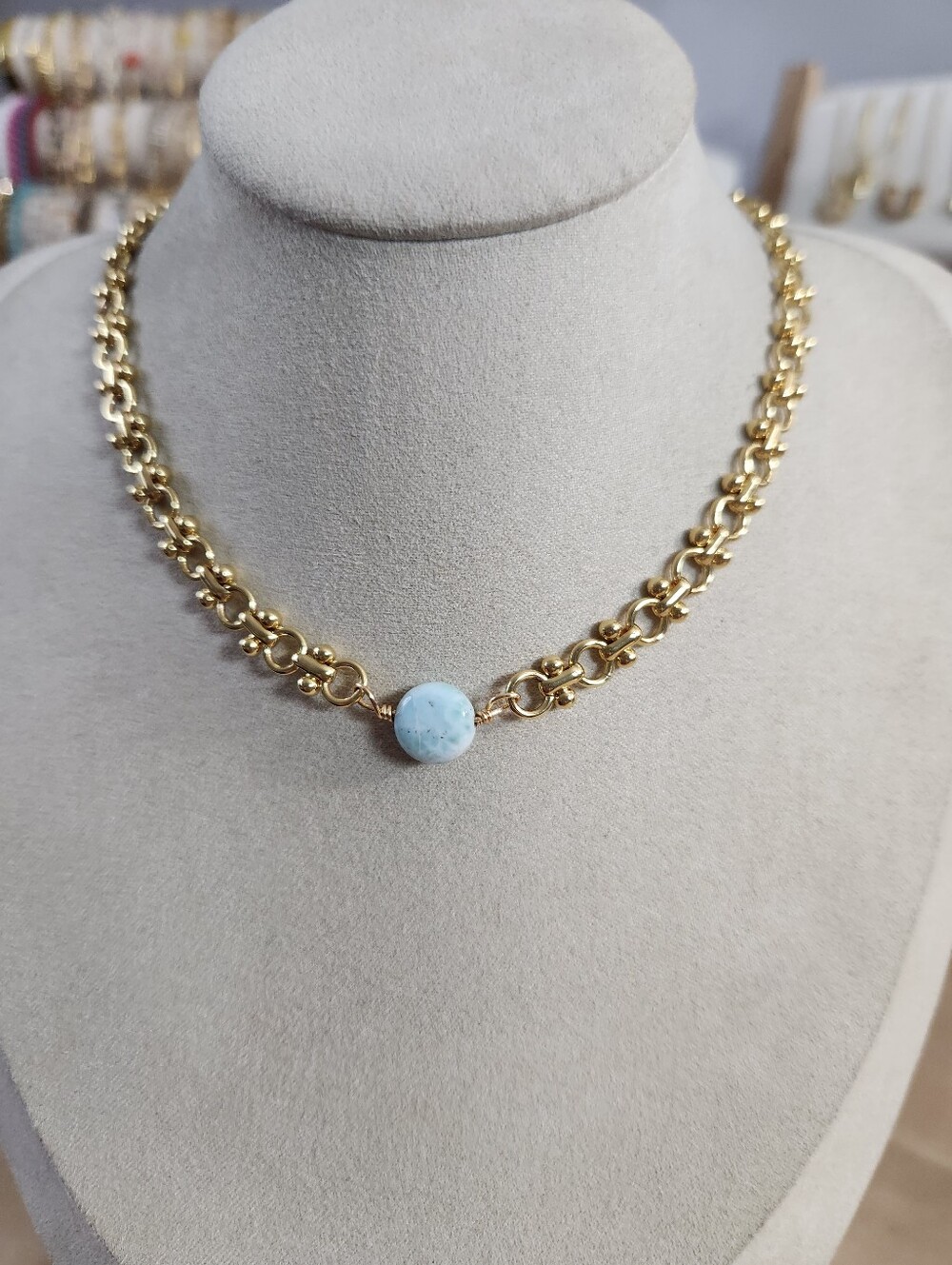 Handmade Larimar Bead Necklace